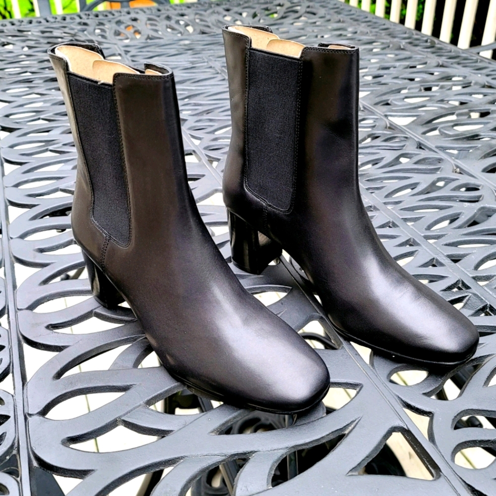 New! J. Crew Sz 8 Willa Leather Stacked-Heel Boots Black Shoes in box
